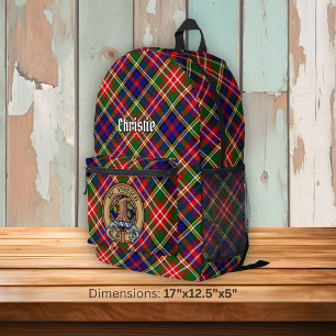 Clan Christie Crest over Tartan Printed Backpack
