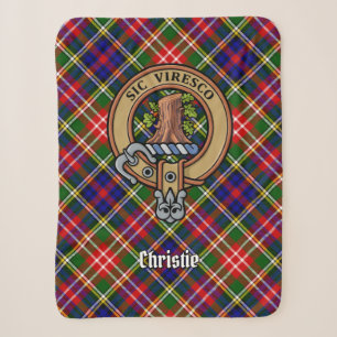 Clan Christie Crest over Tartan Sherpa Blanket