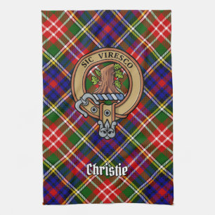 Clan Christie Crest over Tartan Tea Towel