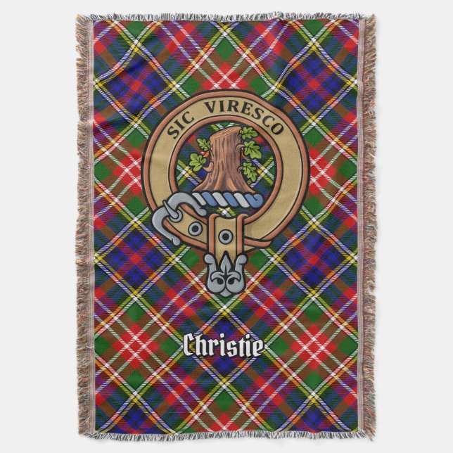 Clan Christie Crest over Tartan Throw Blanket (Front Vertical)