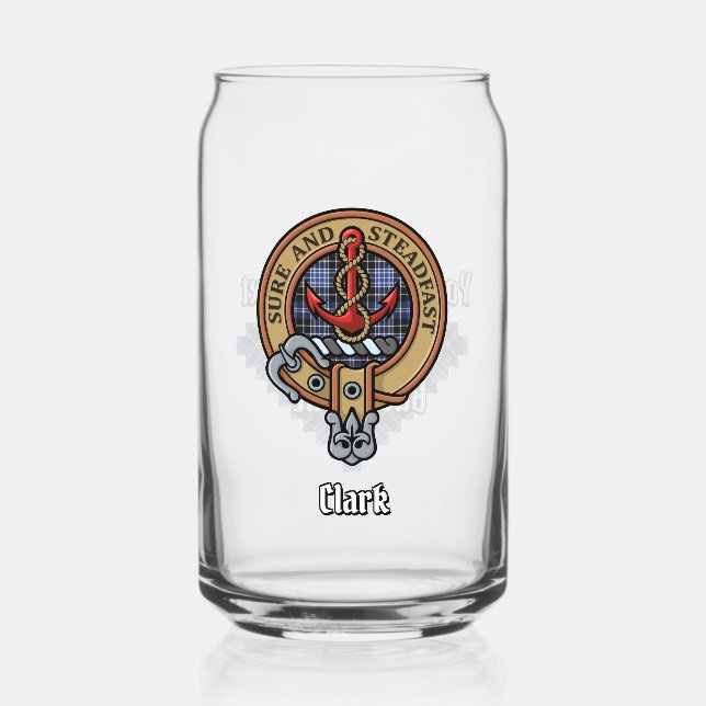 Clan Clark Crest over Tartan Can Glass (Front)