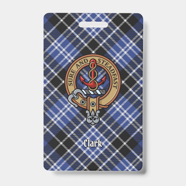 Clan Clark Crest over Tartan ID Badge (Front)