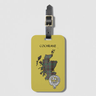 Clan Cochrane Crest & Hunting Tartan Map Luggage Tag