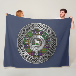 Clan Cochrane Crest & Tartan Knot Fleece Blanket