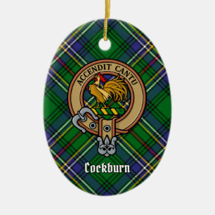 Clan Cockburn Crest over Tartan Ceramic Tree Decoration