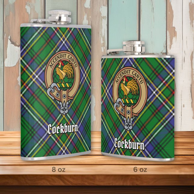 Clan Cockburn Crest over Tartan Hip Flask (Creator Uploaded)