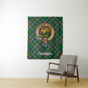 Clan Cockburn Crest over Tartan Tapestry