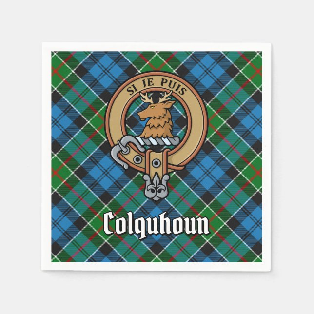 Clan Colquhoun Crest over Tartan Napkin (Front)