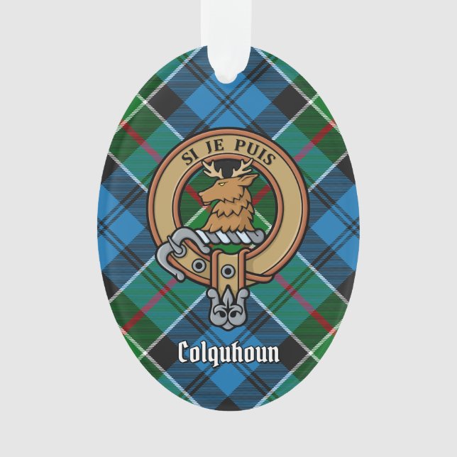 Clan Colquhoun Crest over Tartan Ornament (Front)