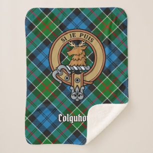 Clan Colquhoun Crest over Tartan Sherpa Blanket