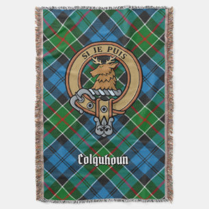 Clan Colquhoun Crest over Tartan Throw Blanket