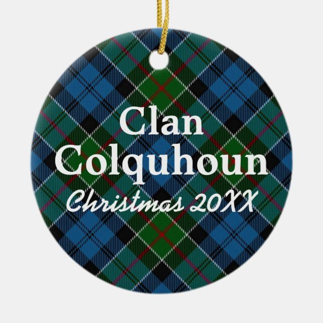 Clan Colquhoun Scottish Tartan Ceramic Tree Decoration (Front)