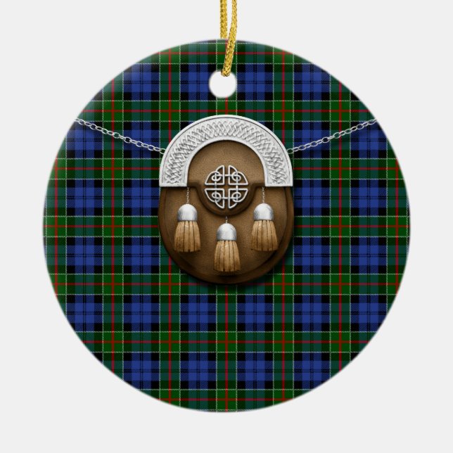 Clan Colquhoun Tartan And Sporran Ceramic Tree Decoration (Front)