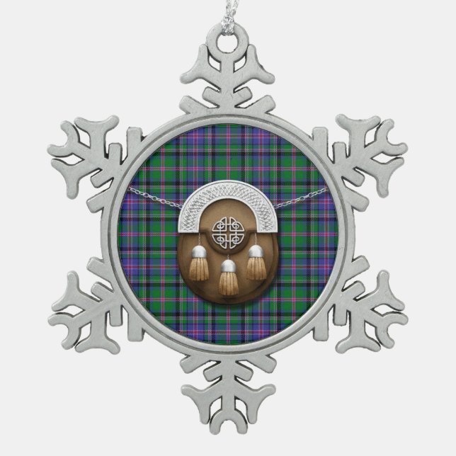 Clan Cooper Tartan And Sporran Snowflake Pewter Christmas Ornament (Front)