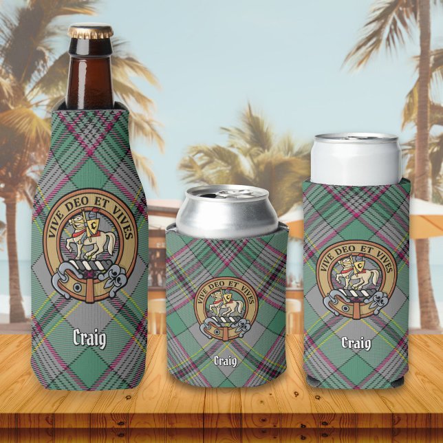 Clan Craig Crest over Tartan Bottle Cooler (Creator Uploaded)
