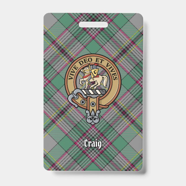 Clan Craig Crest over Tartan ID Badge (Front)