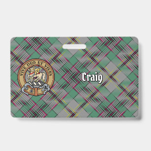 Clan Craig Crest over Tartan ID Badge