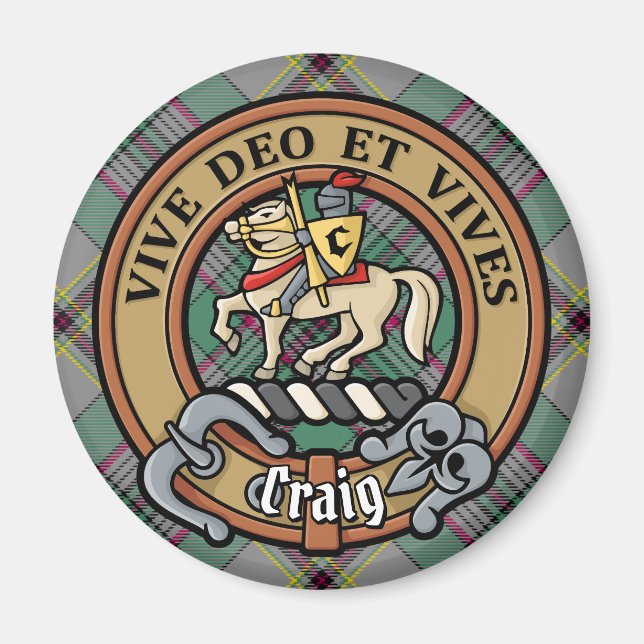 Clan Craig Crest over Tartan Magnet (Front)