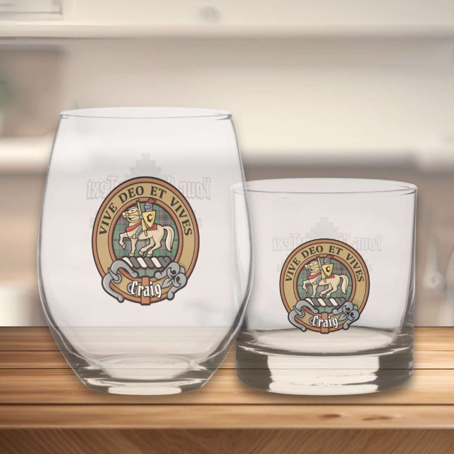Clan Craig Crest over Tartan Whiskey Glass (Creator Uploaded)