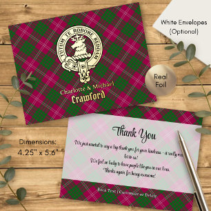 Clan Crawford Crest over Tartan Foil Invitation Postcard