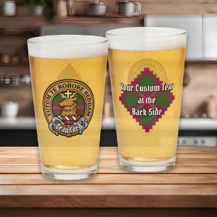 Clan Crawford Crest over Tartan Glass