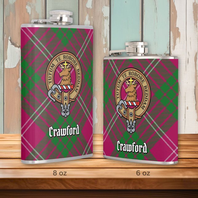 Clan Crawford Crest over Tartan Hip Flask (Creator Uploaded)