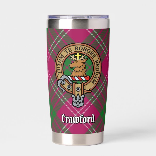 Clan Crawford Crest over Tartan Insulated Tumbler (Front)