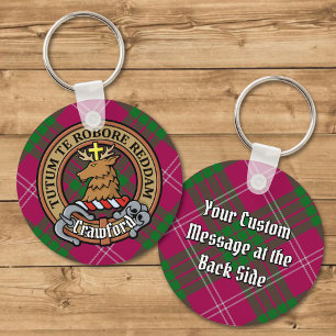 Clan Crawford Crest over Tartan Key Ring
