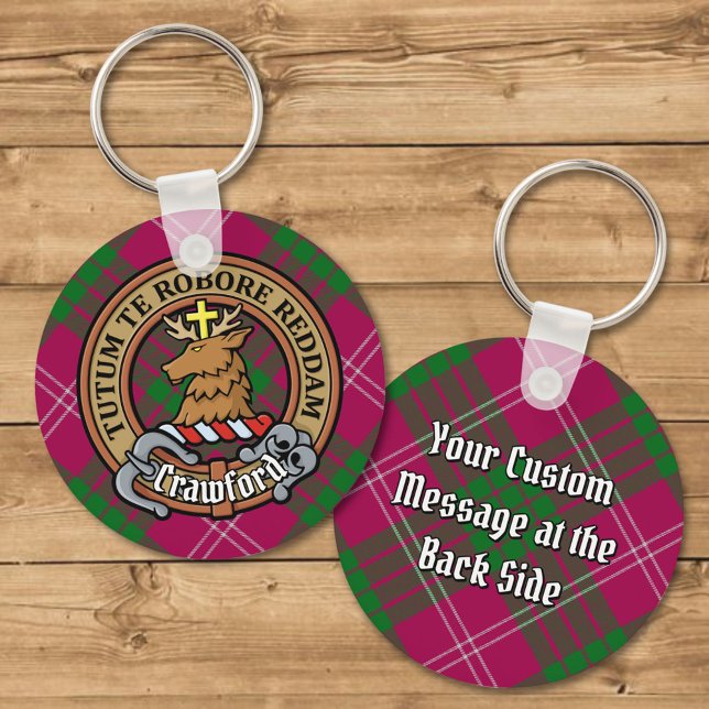 Clan Crawford Crest over Tartan Key Ring (Creator Uploaded)