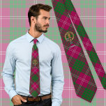 Clan Crawford Crest over Tartan Tie<br><div class="desc">Clan Crawford crest badge surrounded by a strap and buckle over tartan background. Custom text.</div>