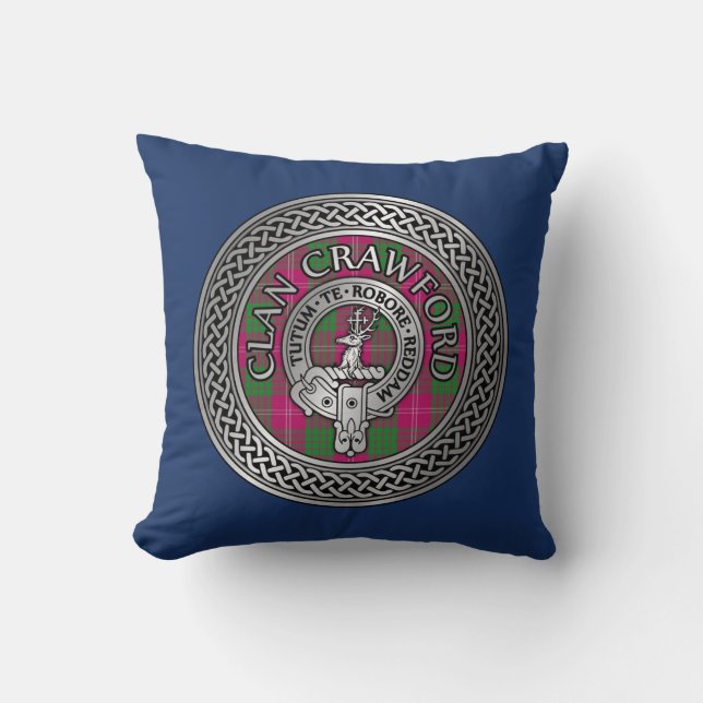 Clan Crawford Crest & Tartan Knot Cushion (Front)