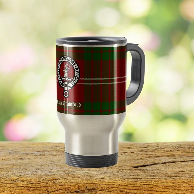 Clan Crawford Crest Tartan Travel Mug (Check out the entire collection of Clan Crawford clothing, home decor and accessories)