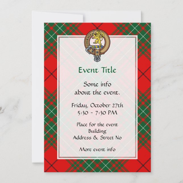Clan Cumming Crest over Tartan Invitation (Front)