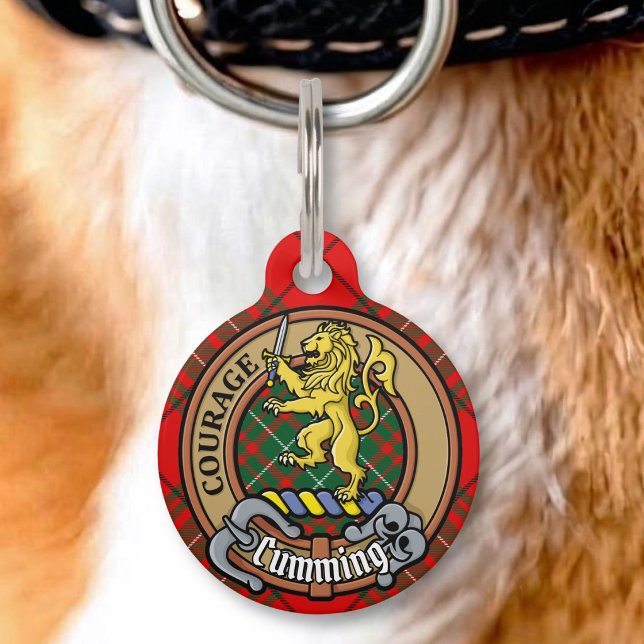 Clan Cumming Crest over Tartan Pet Tag (Creator Uploaded)
