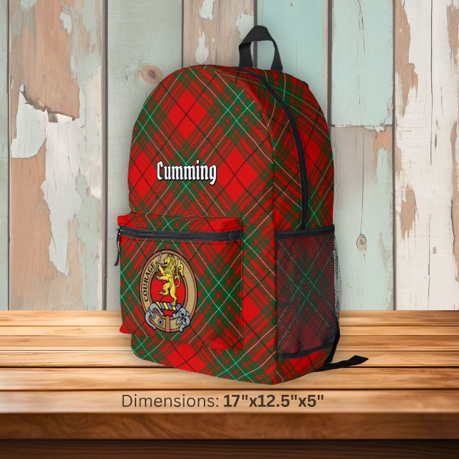 Clan Cumming Crest over Tartan Printed Backpack (Creator Uploaded)