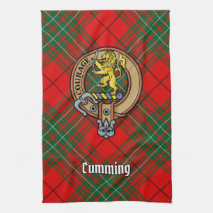 Clan Cumming Crest over Tartan Tea Towel