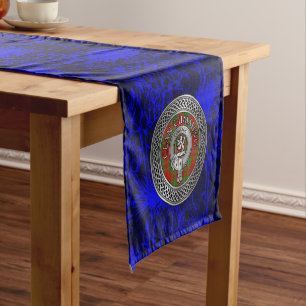Clan Cumming Crest & Tartan Knot on Thistle Short Table Runner
