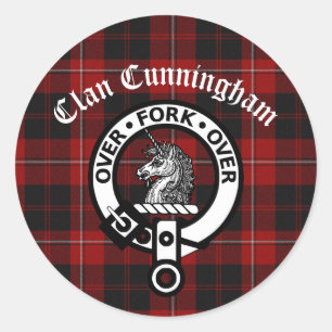 Clan Cunningham Badge & Tartan  Classic Round Sticker