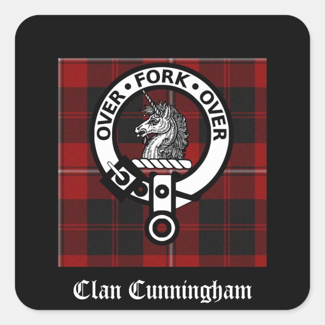 Clan Cunningham Badge & Tartan Square Sticker (Front)