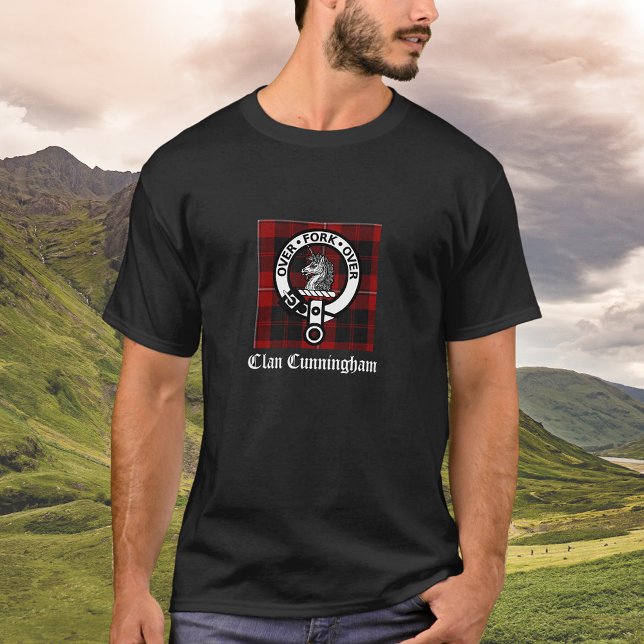 Clan Cunningham Badge & Tartan T-Shirt (Creator Uploaded)