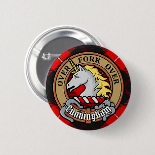 Clan Cunningham Crest over Tartan 6 Cm Round Badge