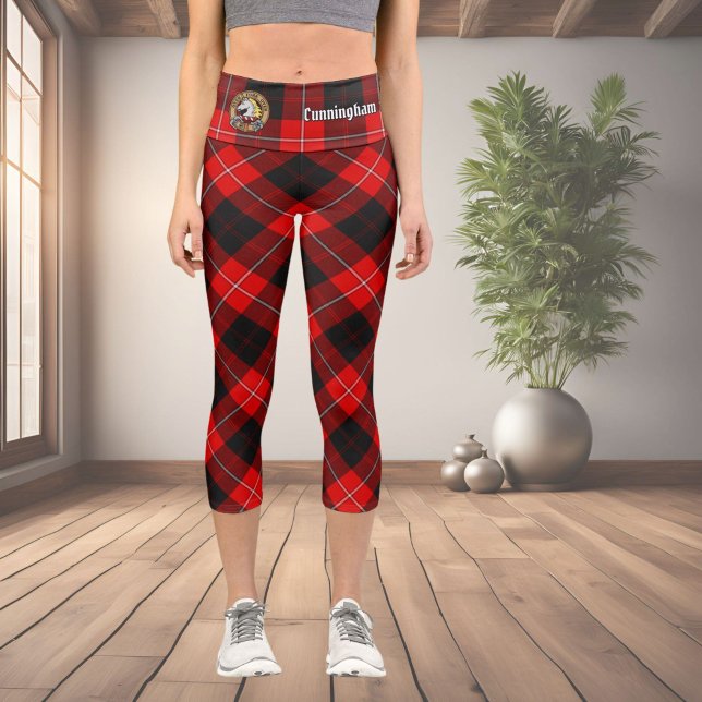Clan Cunningham Crest over Tartan Capri Leggings (Creator Uploaded)
