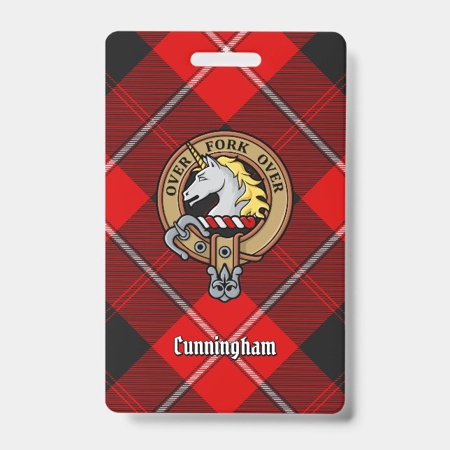 Clan Cunningham Crest over Tartan ID Badge (Front)