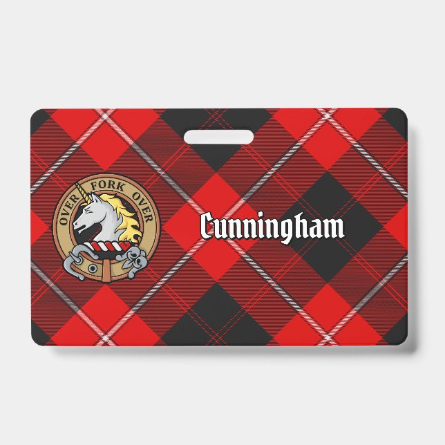 Clan Cunningham Crest over Tartan ID Badge (Front)