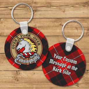 Clan Cunningham Crest over Tartan Key Ring