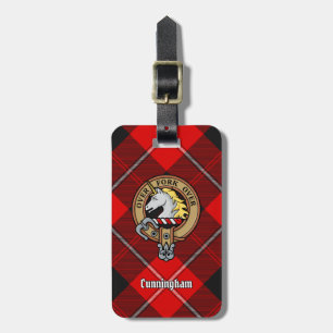 Clan Cunningham Crest over Tartan Luggage Tag