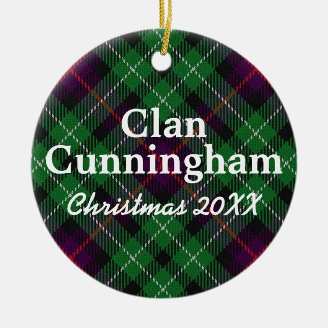 Clan Cunningham Scottish Tartan Ceramic Tree Decoration (Front)