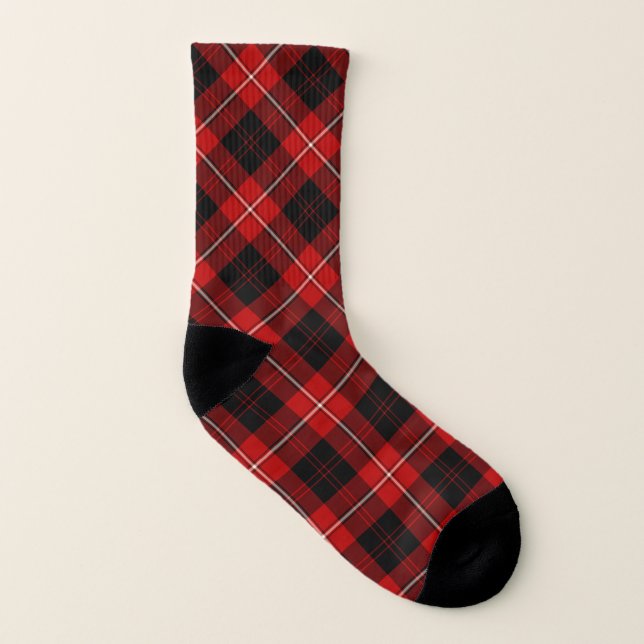 Clan Cunningham Tartan Red and Black Plaid Socks (Left Inside)
