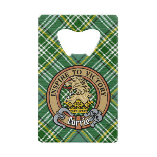 Clan Currie Lion Crest over Tartan