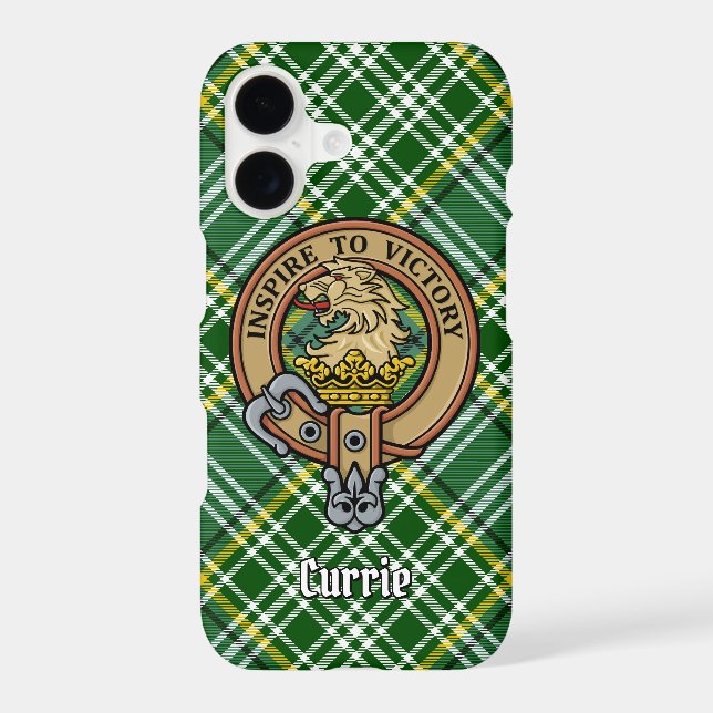 Clan Currie Lion Crest over Tartan (Back)